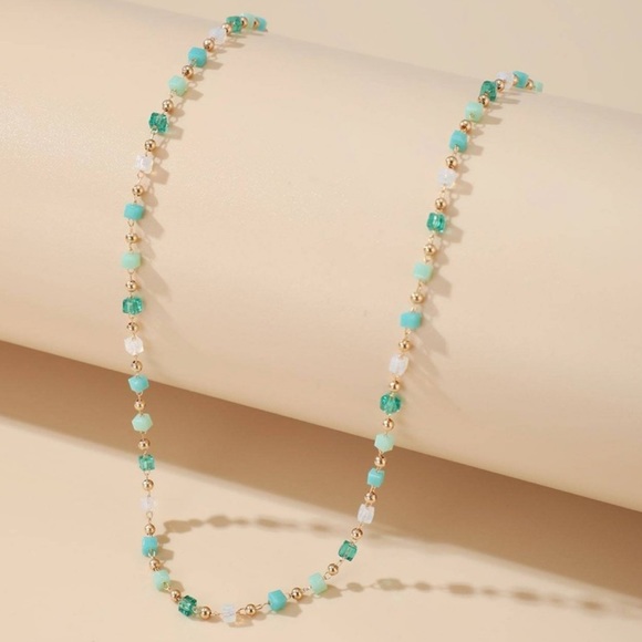 Gold Necklace and Blue Emerald Pearls For Women - Picture 2 of 6